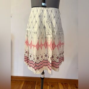 Printed Ivory Skirt with Pink Border